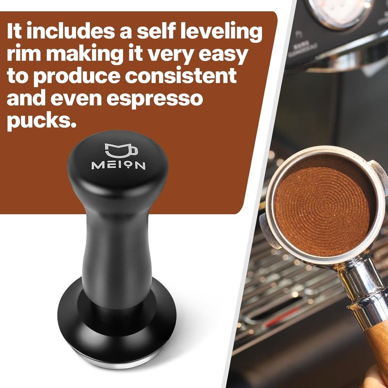 MEION Espresso Tamper 58.5mm Coffee Tamper, Calibrated Dual Spring Loaded Barista Tamper with Stainless Steel Base, Comes with aluminum storage pad (58.5MM, Black) - Image 3